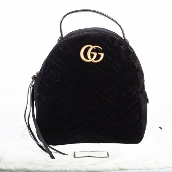 Authentic Black Gucci Velvet Matelasse GG Marmont Dome Backpack - Picture 1 of 11